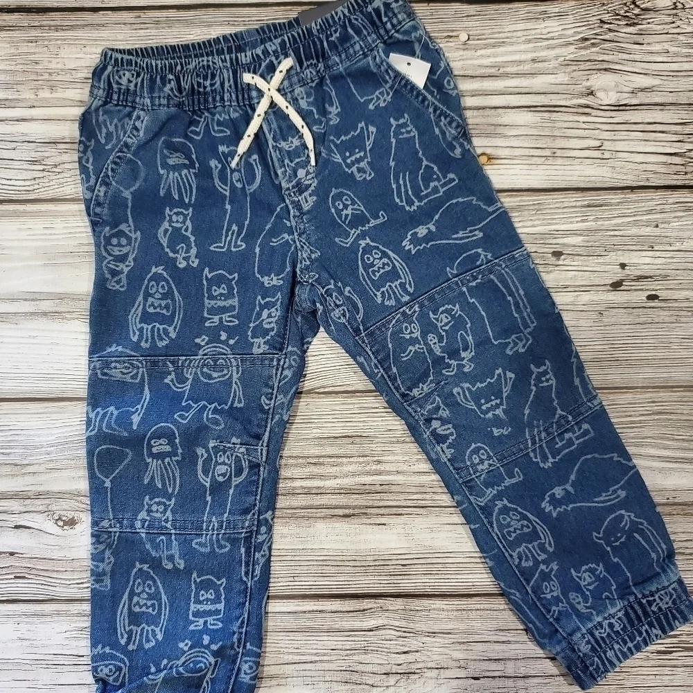 GAP Monster Print Denim Joggers NWT